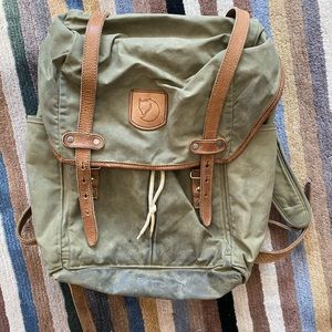 Fjallraven medium green leather straps backpack